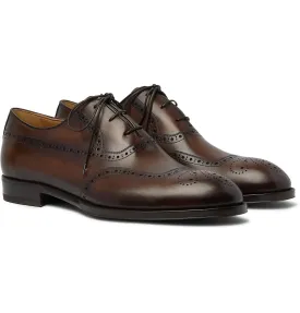 $1,720 BERLUTI PARIS- "DUNE" Leather Wingtip Brogues In Brown - 9.5 US (8.5 Stamped)