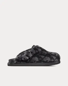 Aqua Dior Gray Dior Oblique Shearling Mules