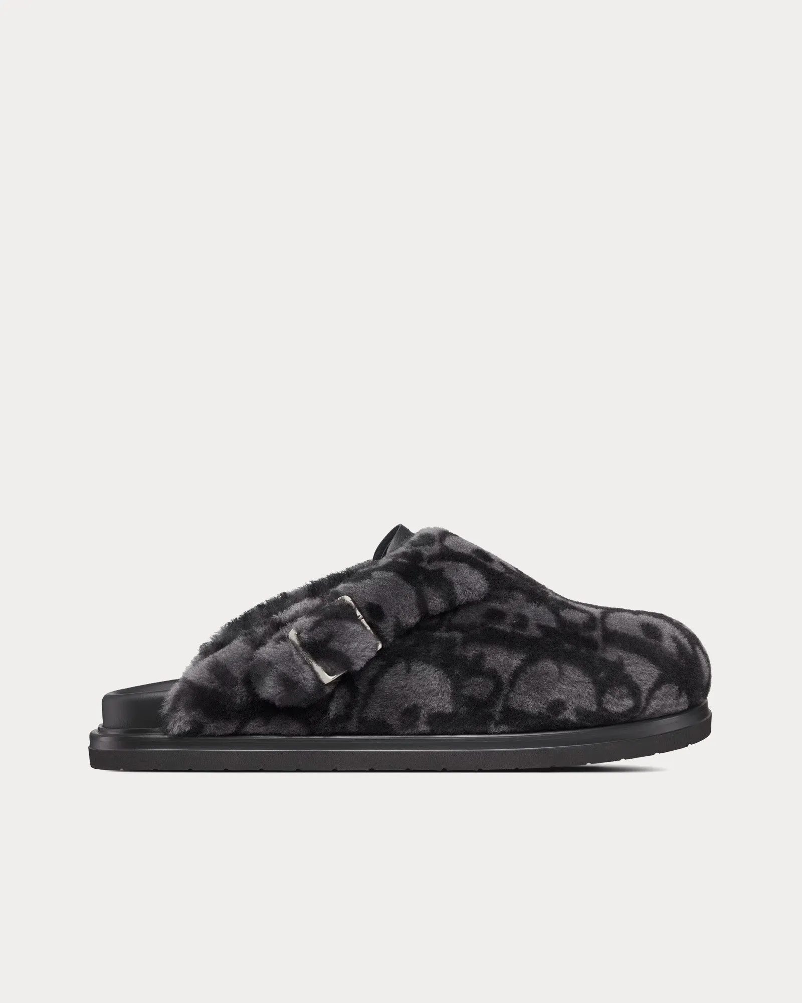 Aqua Dior Gray Dior Oblique Shearling Mules