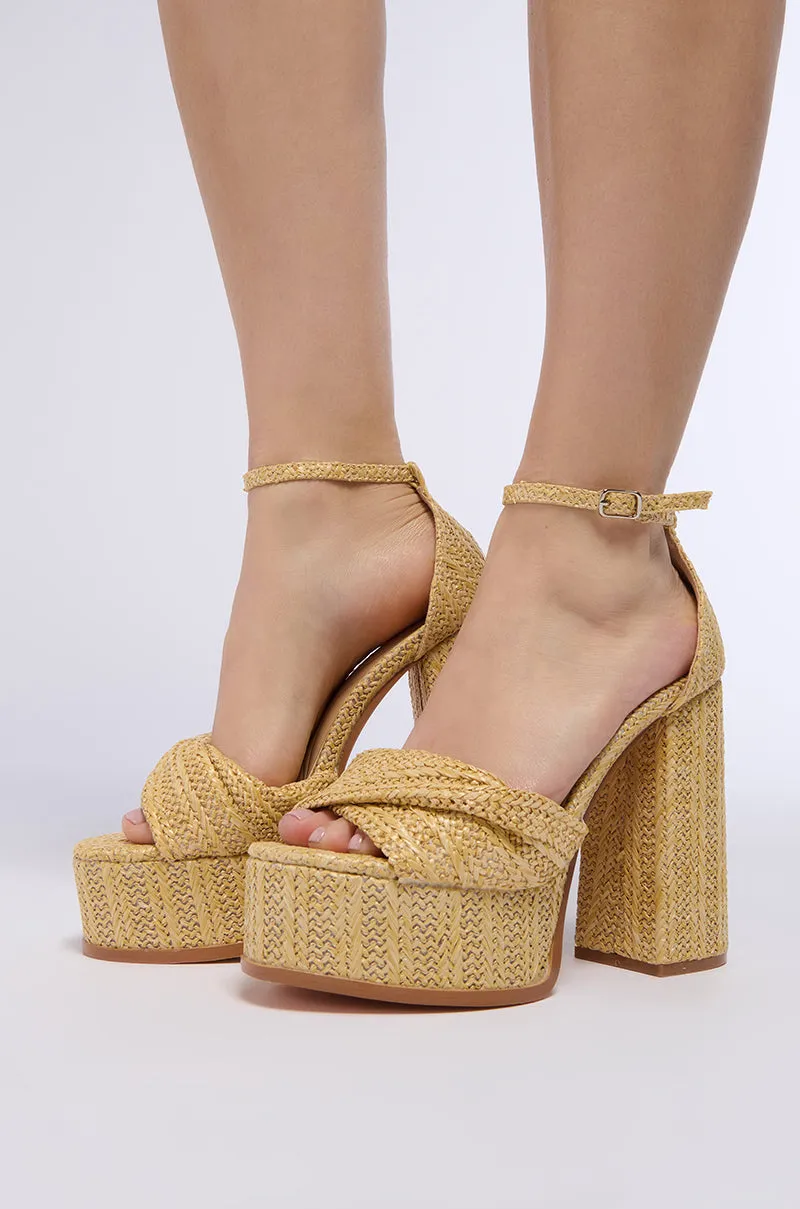 AZALEA WANG CLARY BEIGE RAFFIA PLATFORM SANDAL