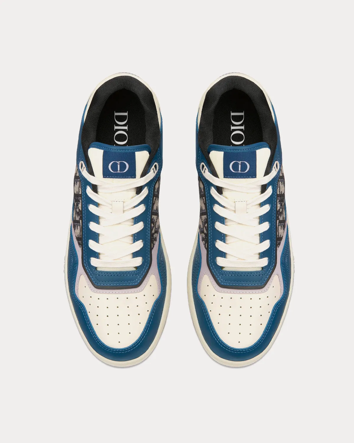 B27 Blue, Cream and Dior Gray Smooth Calfskin with Beige and Black Dior Oblique Jacquard Low Top Sneakers