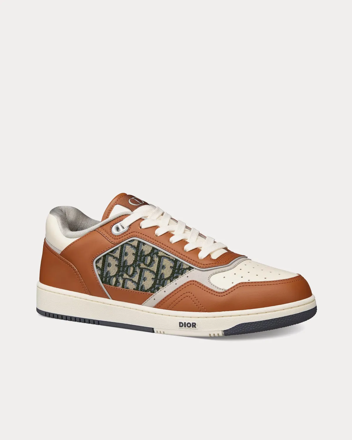 B27 Brown and Cream Smooth Calfskin with Beige and Black Dior Oblique Jacquard Low Top Sneakers