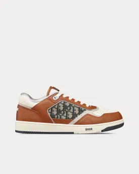 B27 Brown and Cream Smooth Calfskin with Beige and Black Dior Oblique Jacquard Low Top Sneakers