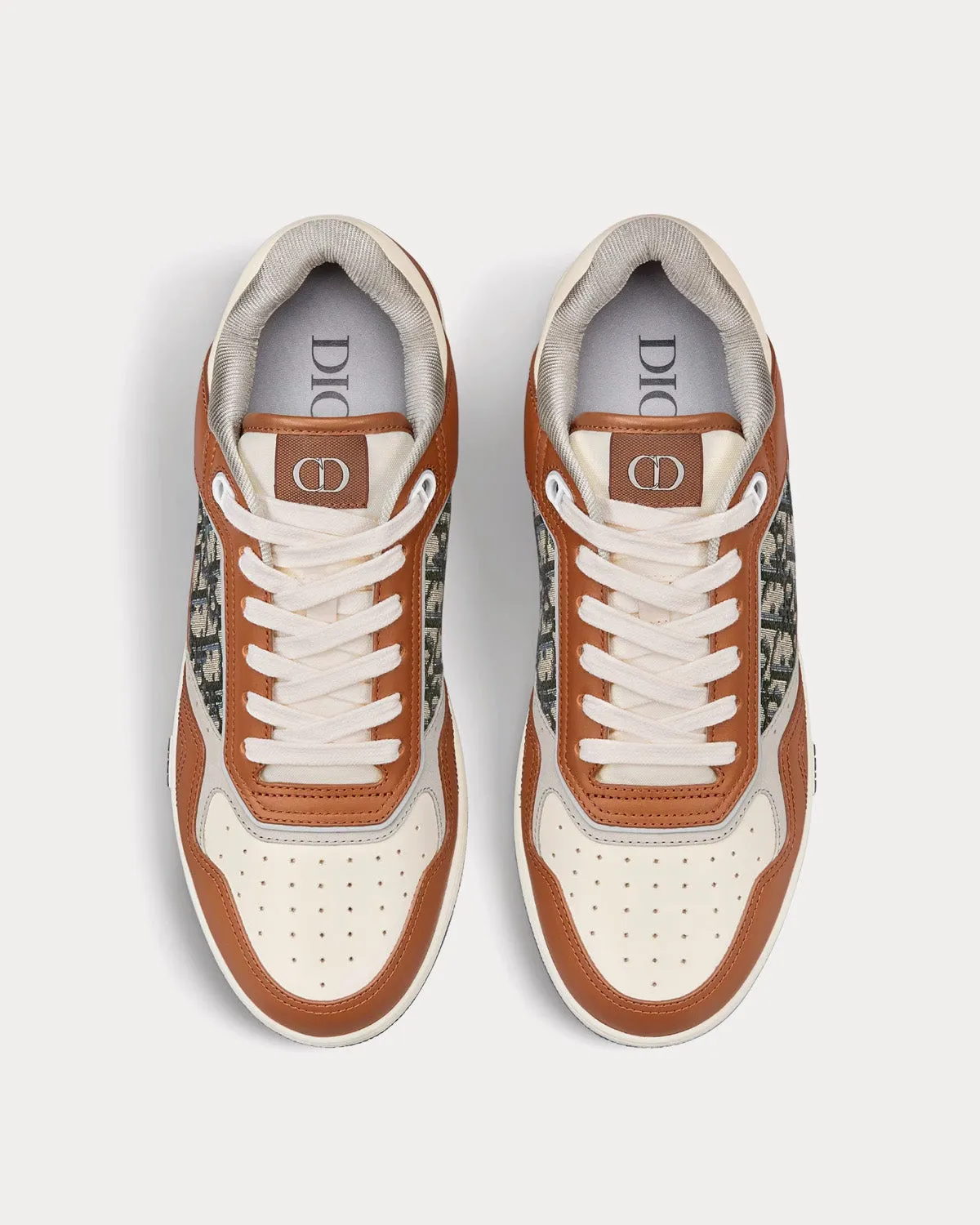B27 Brown and Cream Smooth Calfskin with Beige and Black Dior Oblique Jacquard Low Top Sneakers