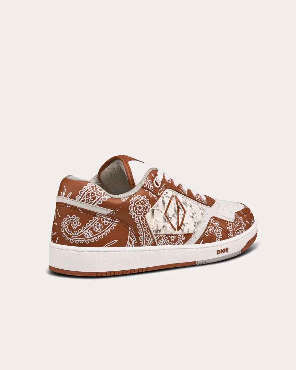 B27 Coffee and White Smooth Calfskin with CD Paisley Motif and White Dior Oblique Galaxy Leather Low Top Sneakers