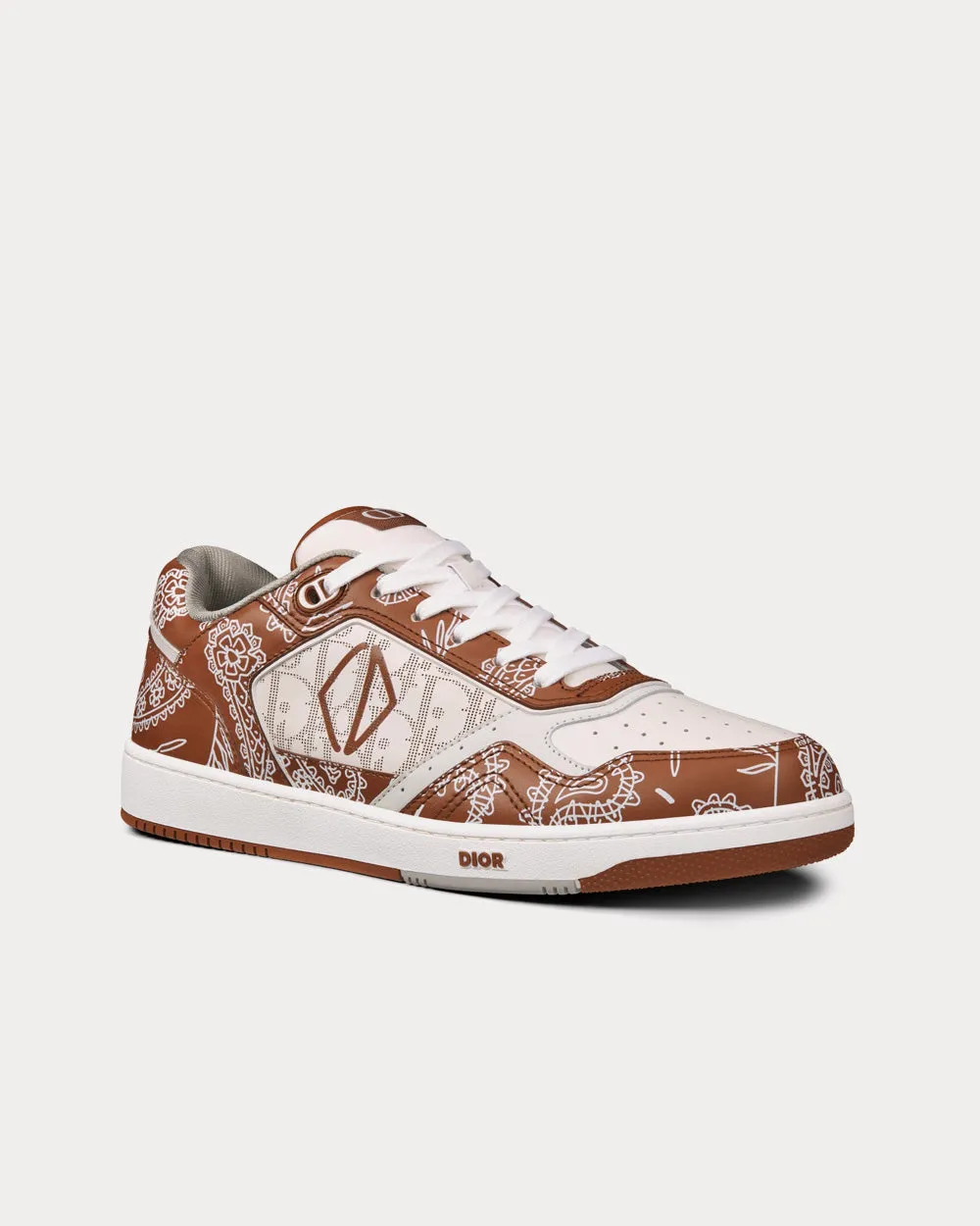 B27 Coffee and White Smooth Calfskin with CD Paisley Motif and White Dior Oblique Galaxy Leather Low Top Sneakers