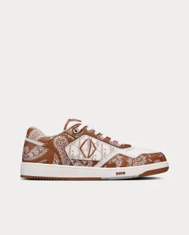B27 Coffee and White Smooth Calfskin with CD Paisley Motif and White Dior Oblique Galaxy Leather Low Top Sneakers