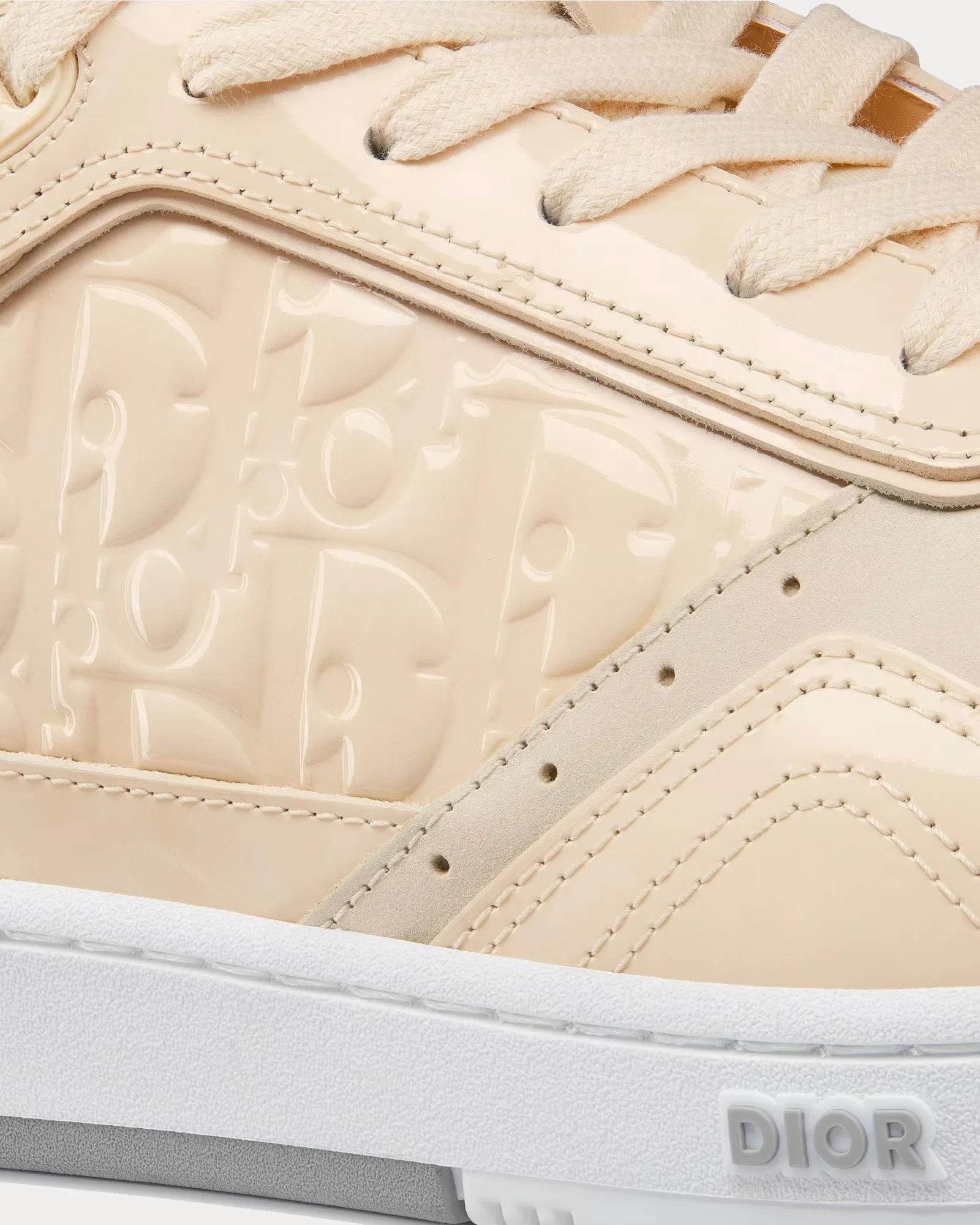 B27 Cream Patent Calfskin and Dior Oblique Gravity Leather Low Top Sneakers
