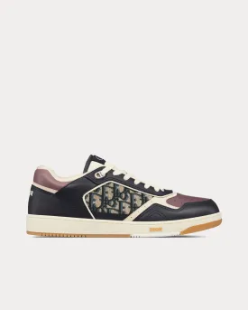 B27 Deep Blue and Plum Smooth Calfskin with Beige and Black Dior Oblique Jacquard Low Top Sneakers