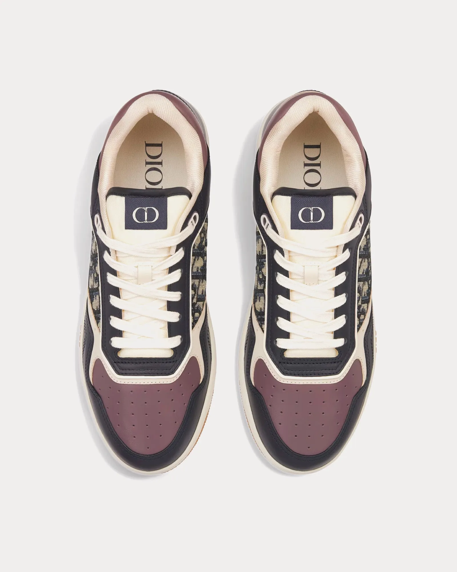 B27 Deep Blue and Plum Smooth Calfskin with Beige and Black Dior Oblique Jacquard Low Top Sneakers