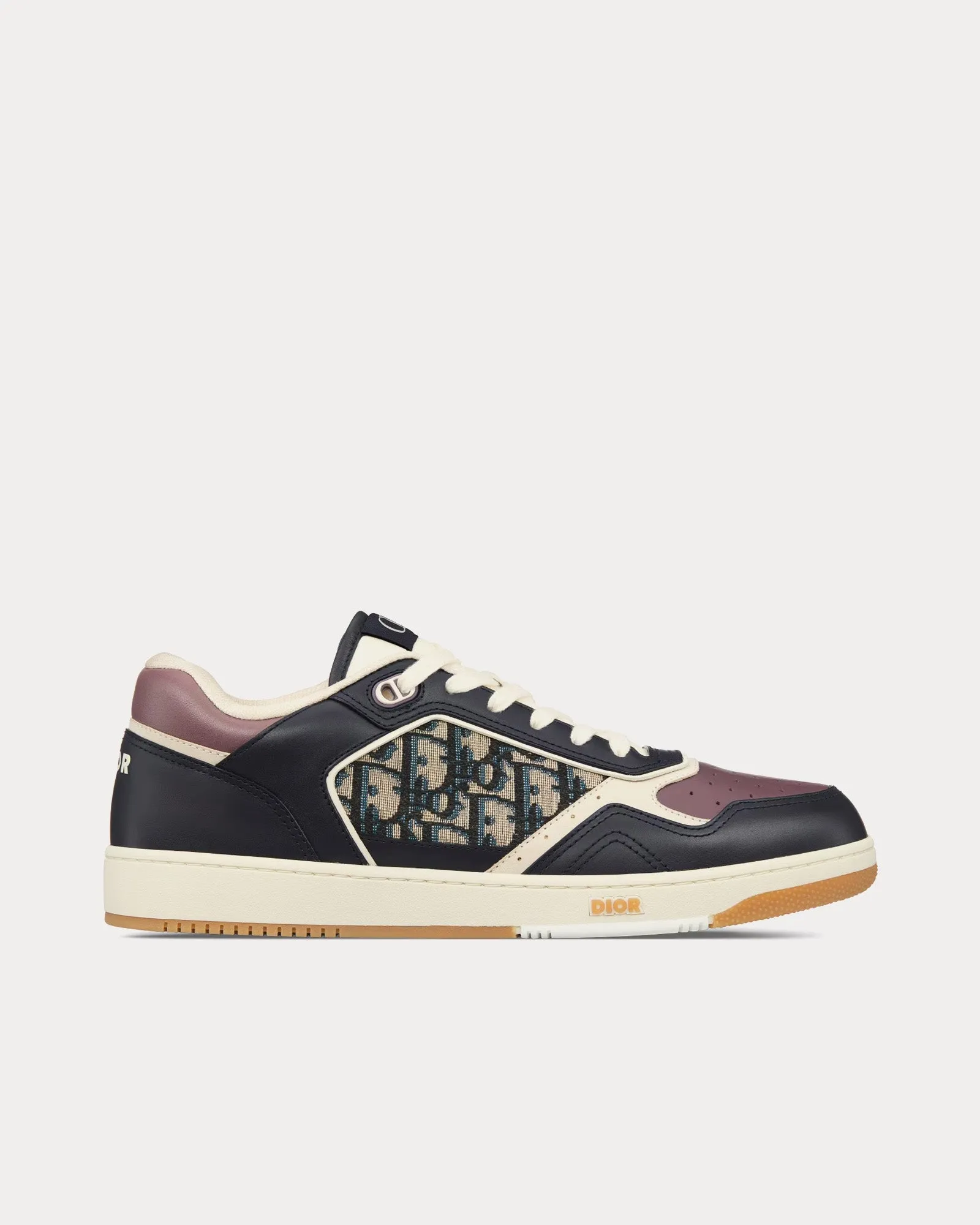 B27 Deep Blue and Plum Smooth Calfskin with Beige and Black Dior Oblique Jacquard Low Top Sneakers