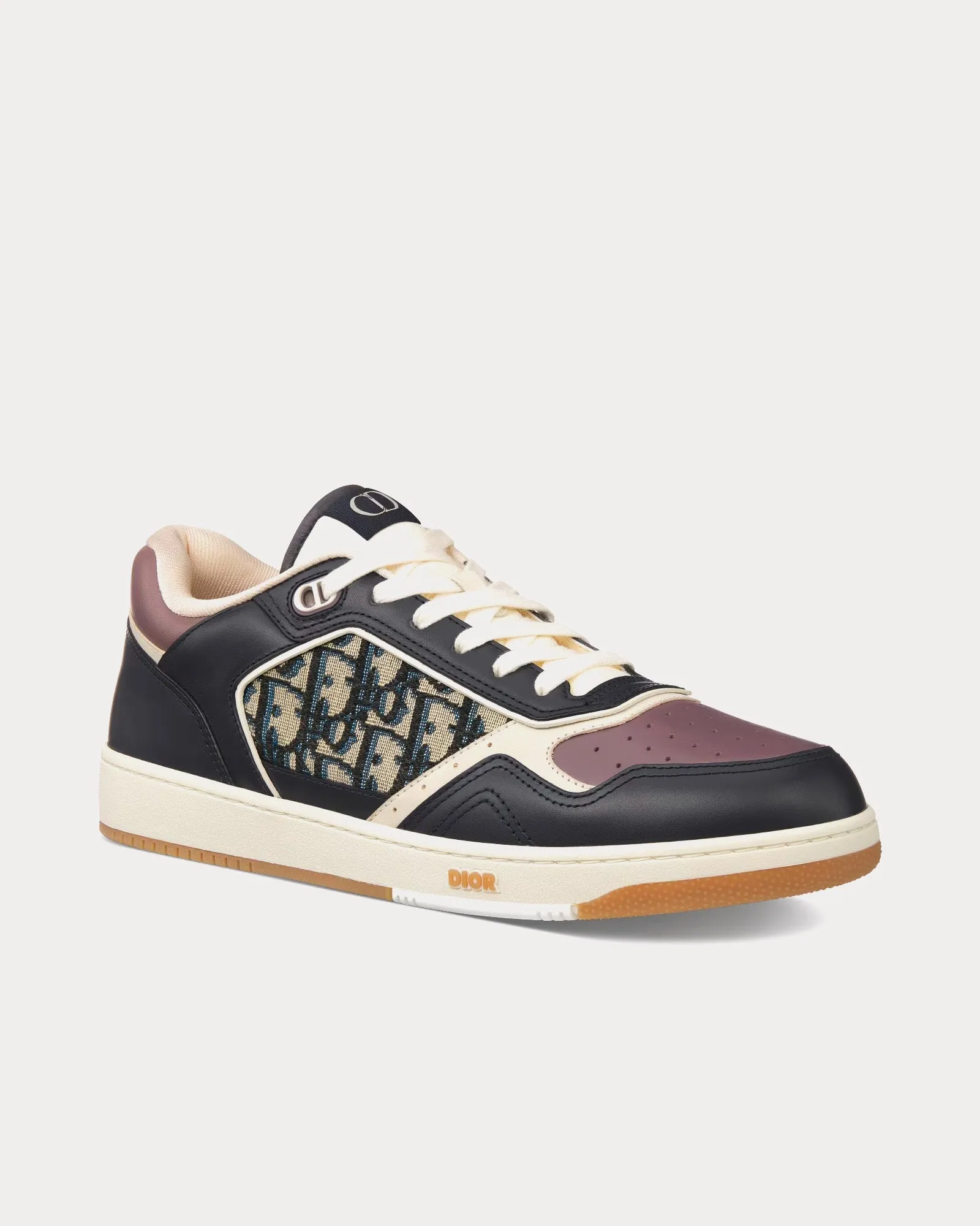 B27 Deep Blue and Plum Smooth Calfskin with Beige and Black Dior Oblique Jacquard Low Top Sneakers
