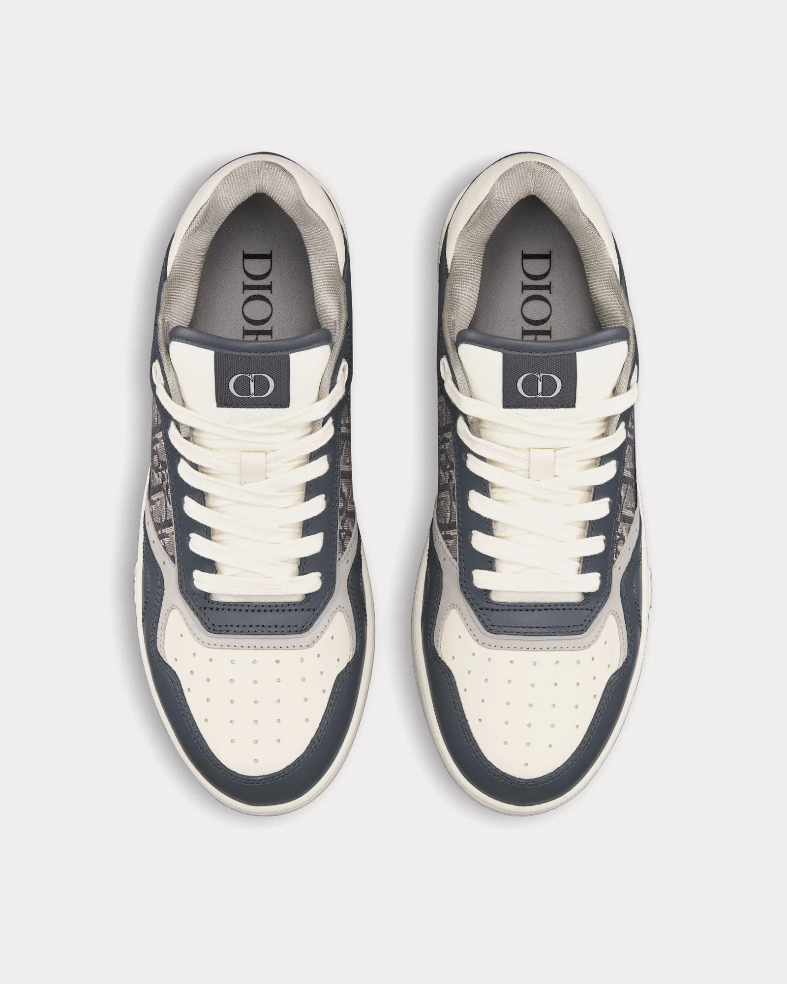 B27 Deep Gray and Cream Smooth Calfskin with Deep Gray Dior Oblique Jacquard Low Top Sneakers