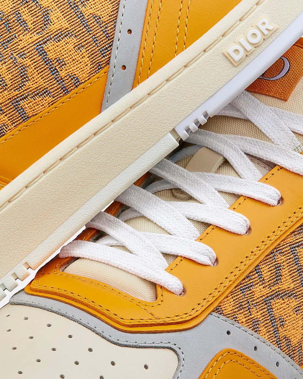 B27 Gold-Tone Smooth Calfskin and Dior Oblique Jacquard Low Top Sneakers