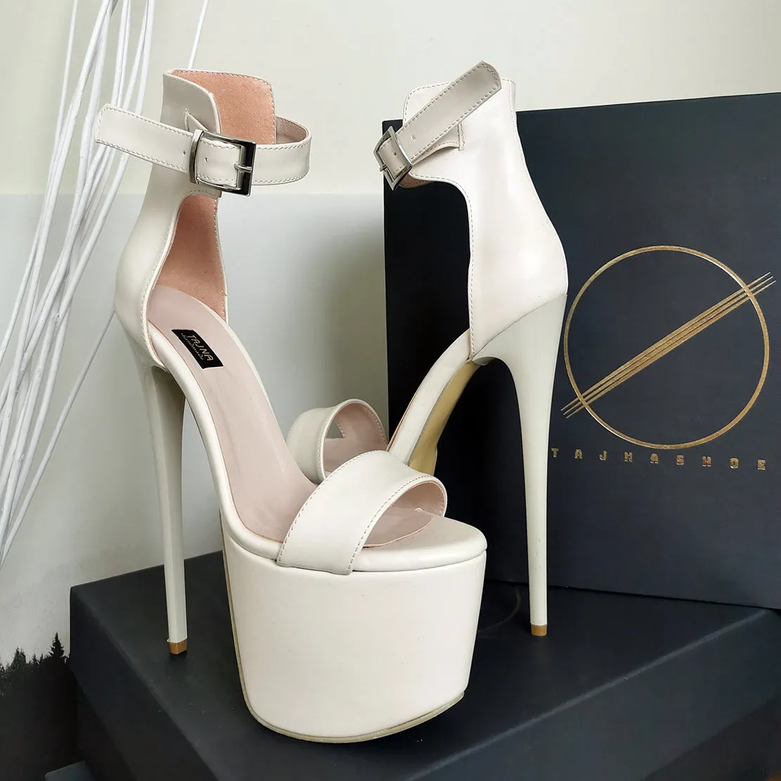 Cream Matte Belted High Heel Sandals