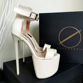 Cream Matte Belted High Heel Sandals