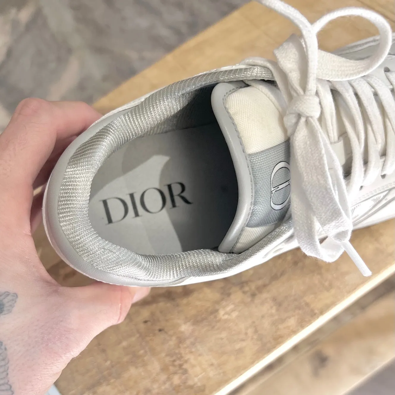 Dior B27 White Grey Oblique Leather Low Top Sneakers