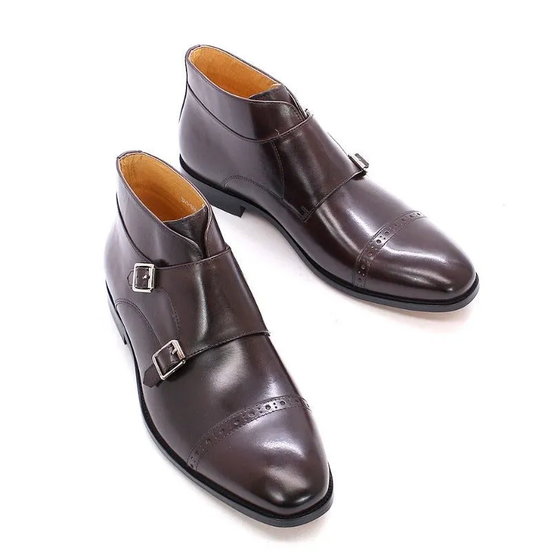 Handmade Buckle-Up Leather Ankle Boots for Men