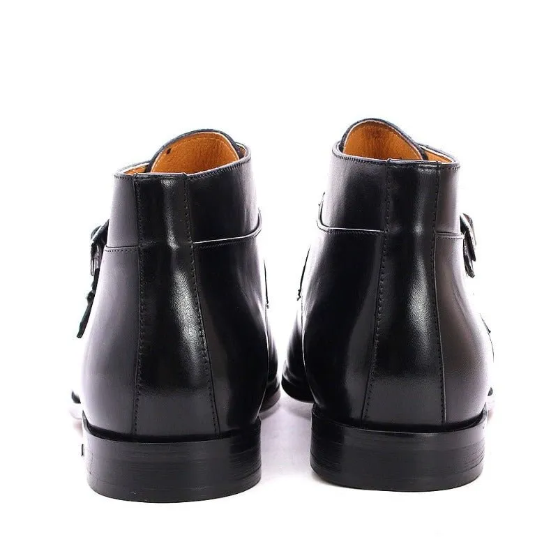 Handmade Buckle-Up Leather Ankle Boots for Men
