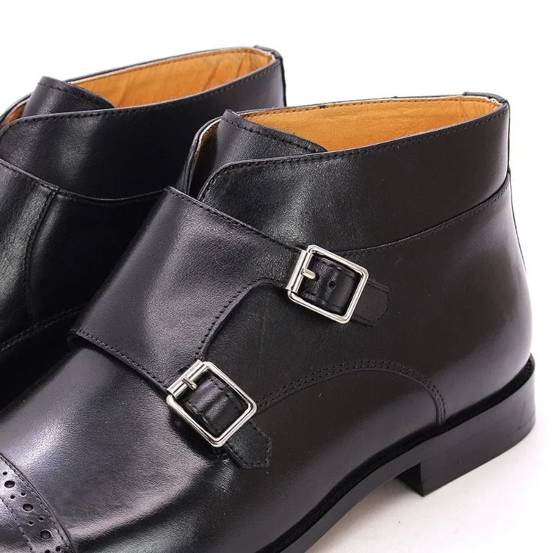 Handmade Buckle-Up Leather Ankle Boots for Men