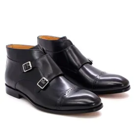 Handmade Buckle-Up Leather Ankle Boots for Men