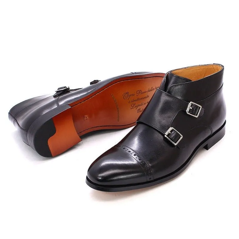 Handmade Buckle-Up Leather Ankle Boots for Men