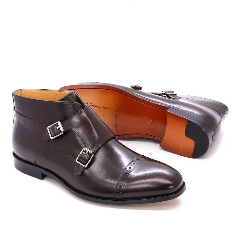 Handmade Buckle-Up Leather Ankle Boots for Men