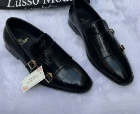 New Fashionable Double Monk Black Dress Shoes For Men-