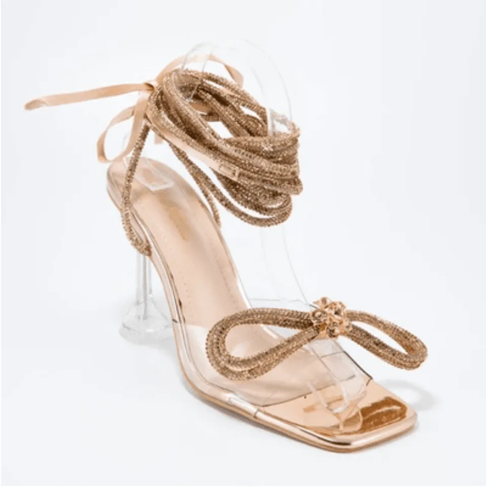 Rhinestone Lace Up Heels Sandals Ball Night