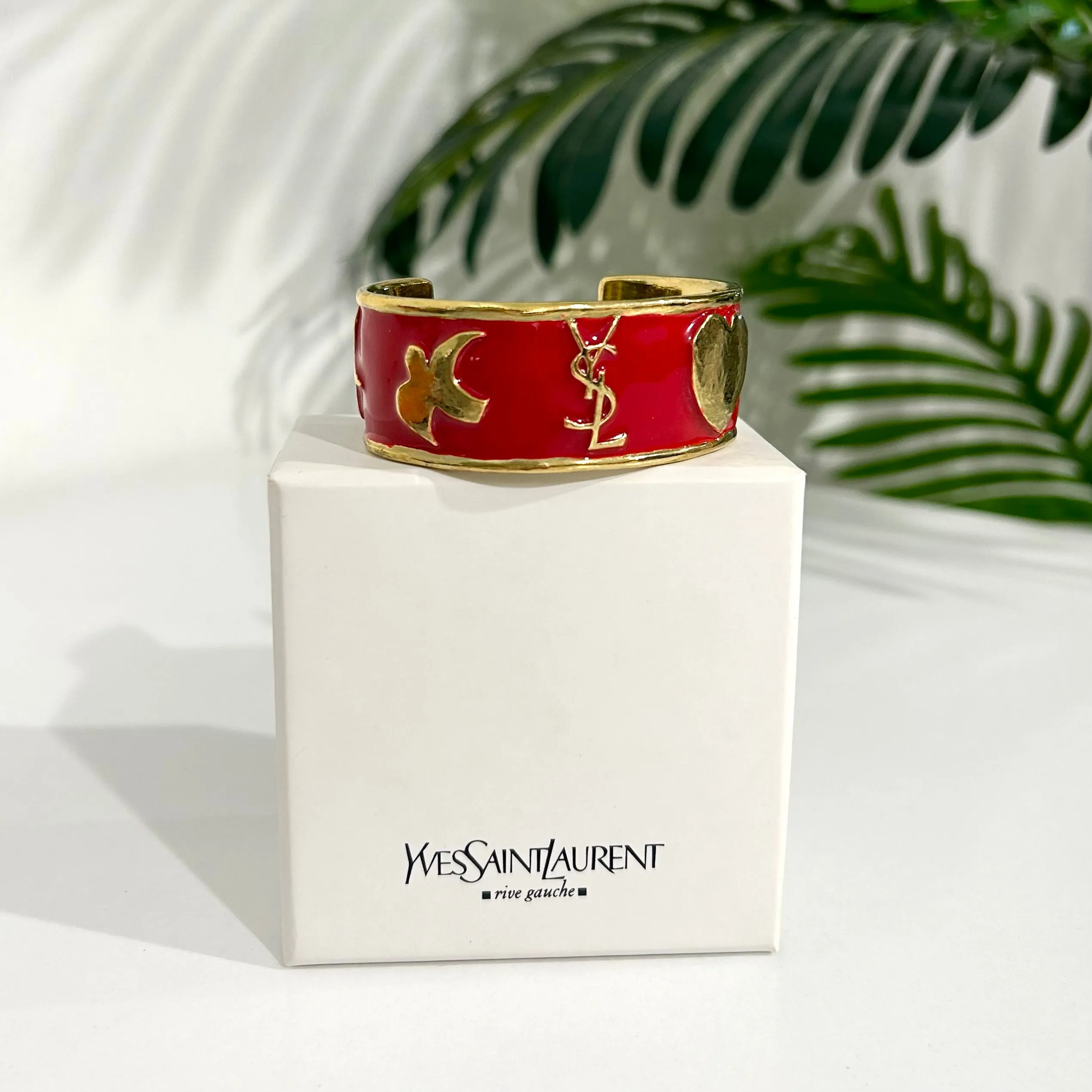 Vintage YSL Red Enamel & Gold Tone Icon Bracelet