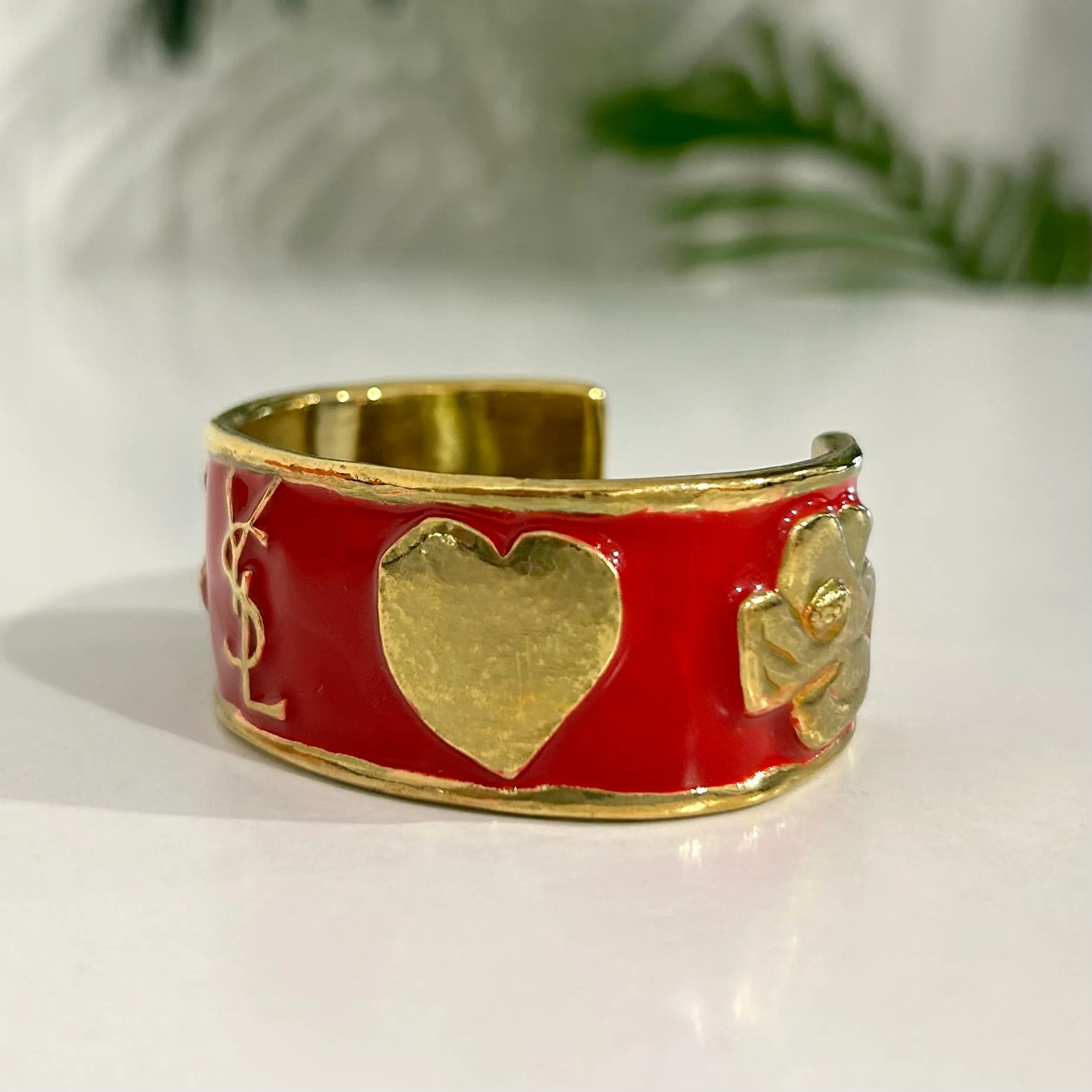 Vintage YSL Red Enamel & Gold Tone Icon Bracelet