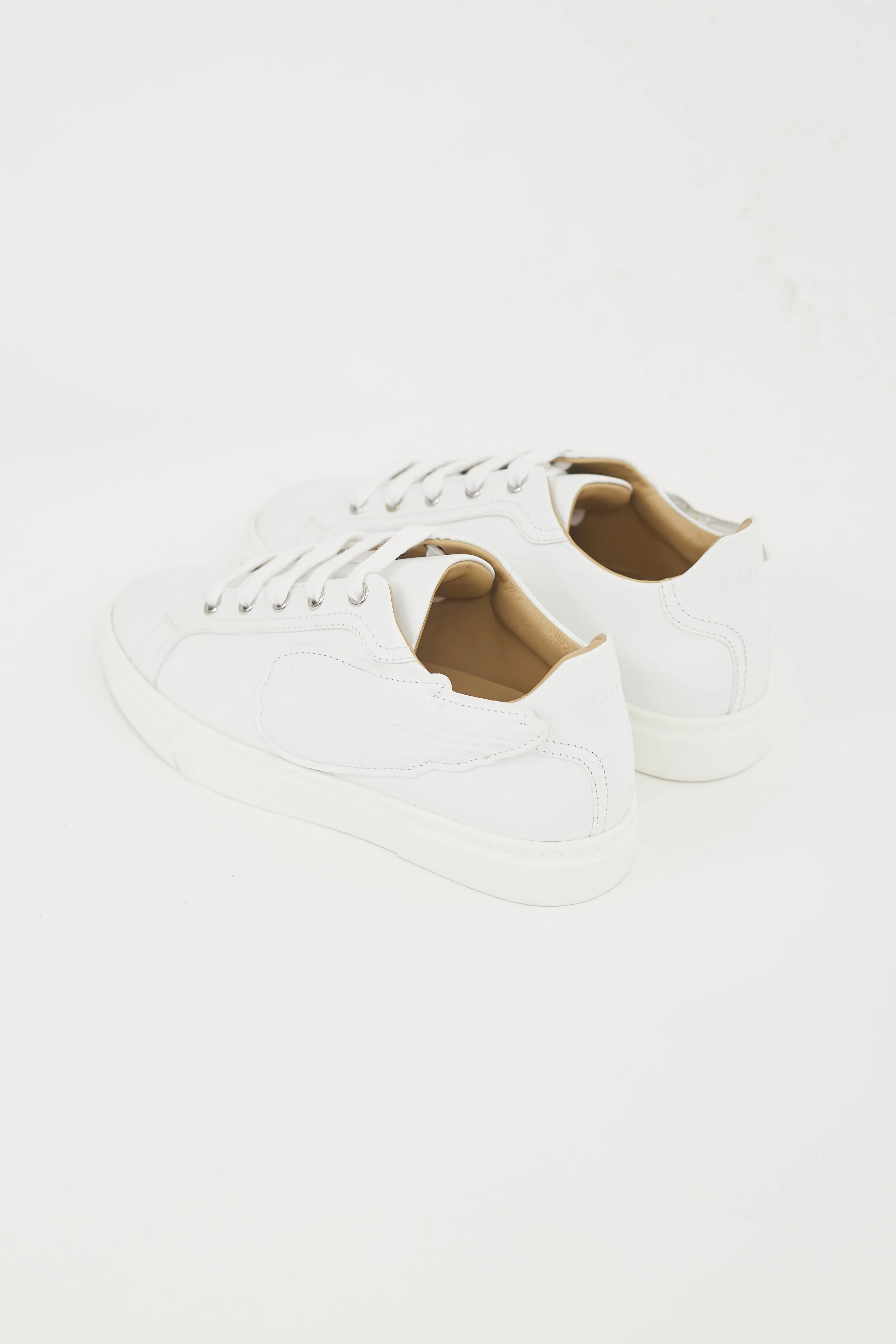 White Leather Velvet Veau Wing Sneaker