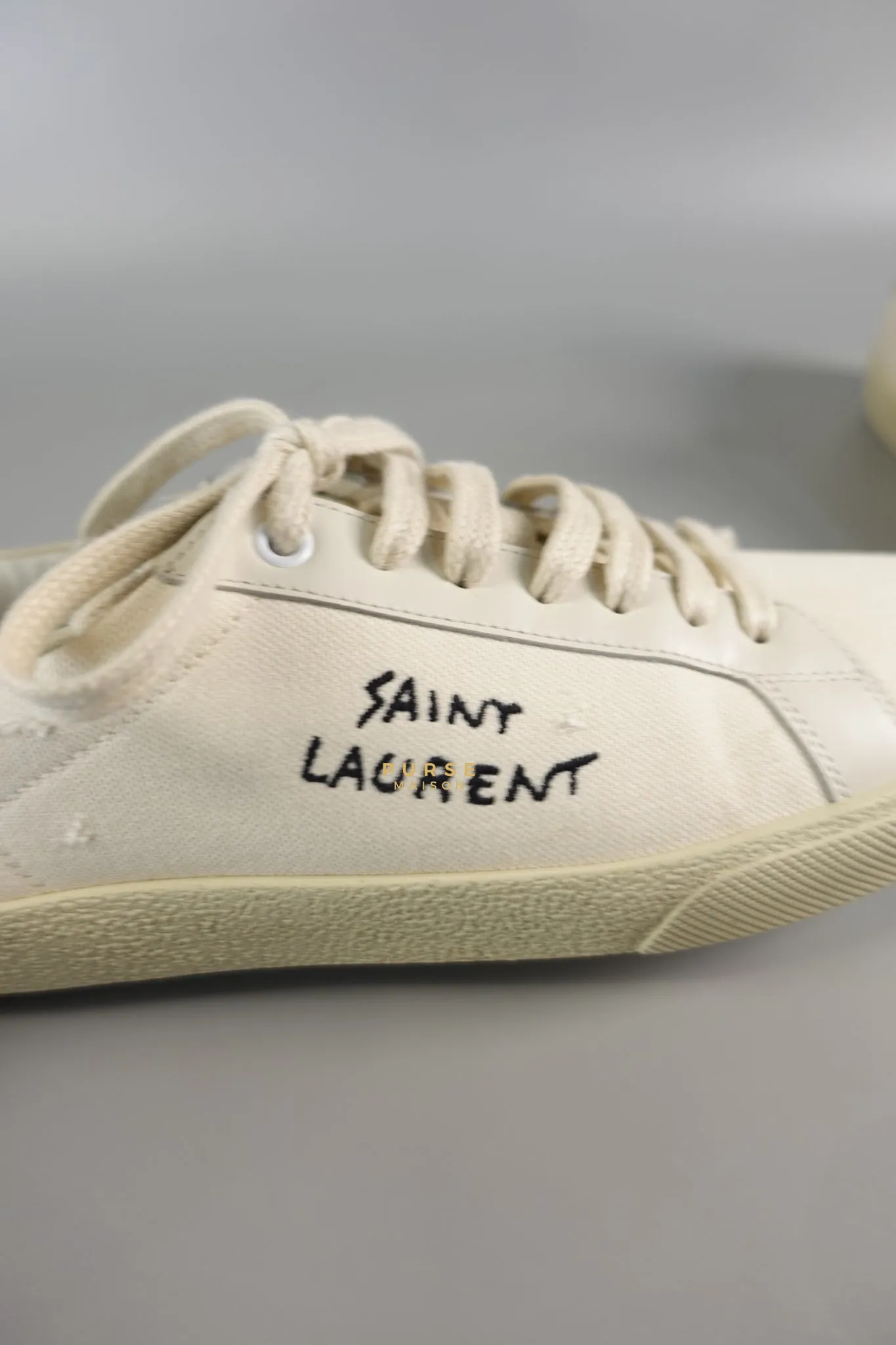 YSL Distressed Canvas Court Classic Ivory White Sneakers Size 39 (25cm)