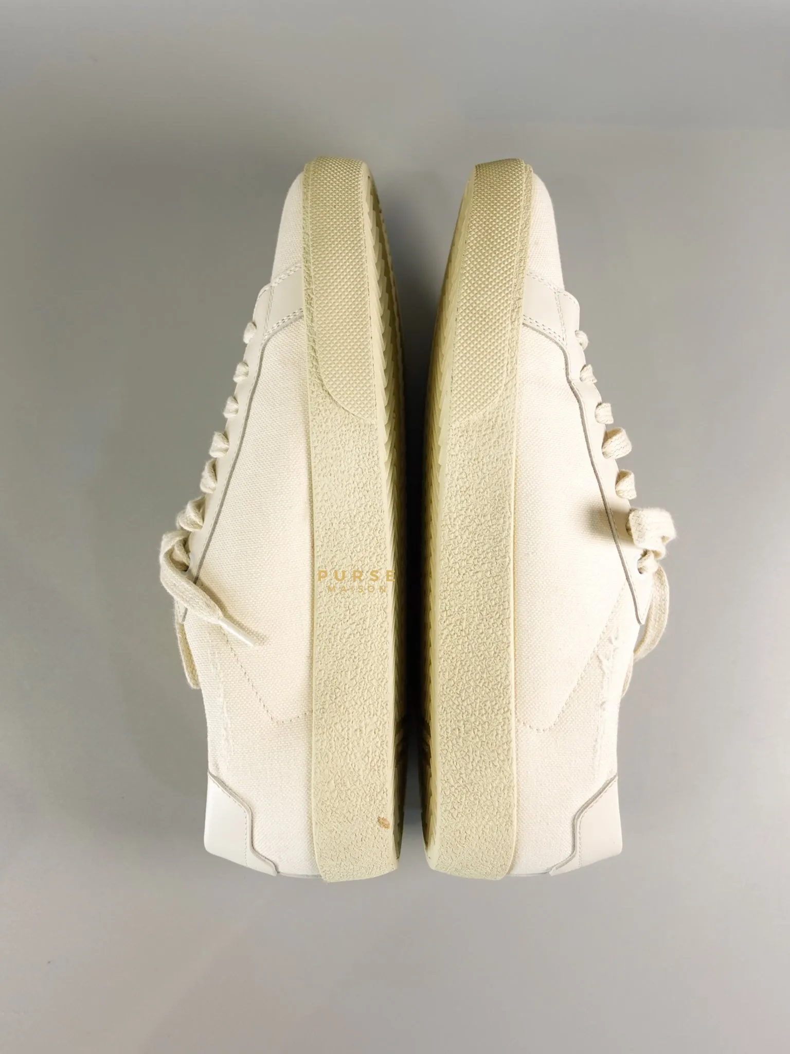 YSL Distressed Canvas Court Classic Ivory White Sneakers Size 39 (25cm)