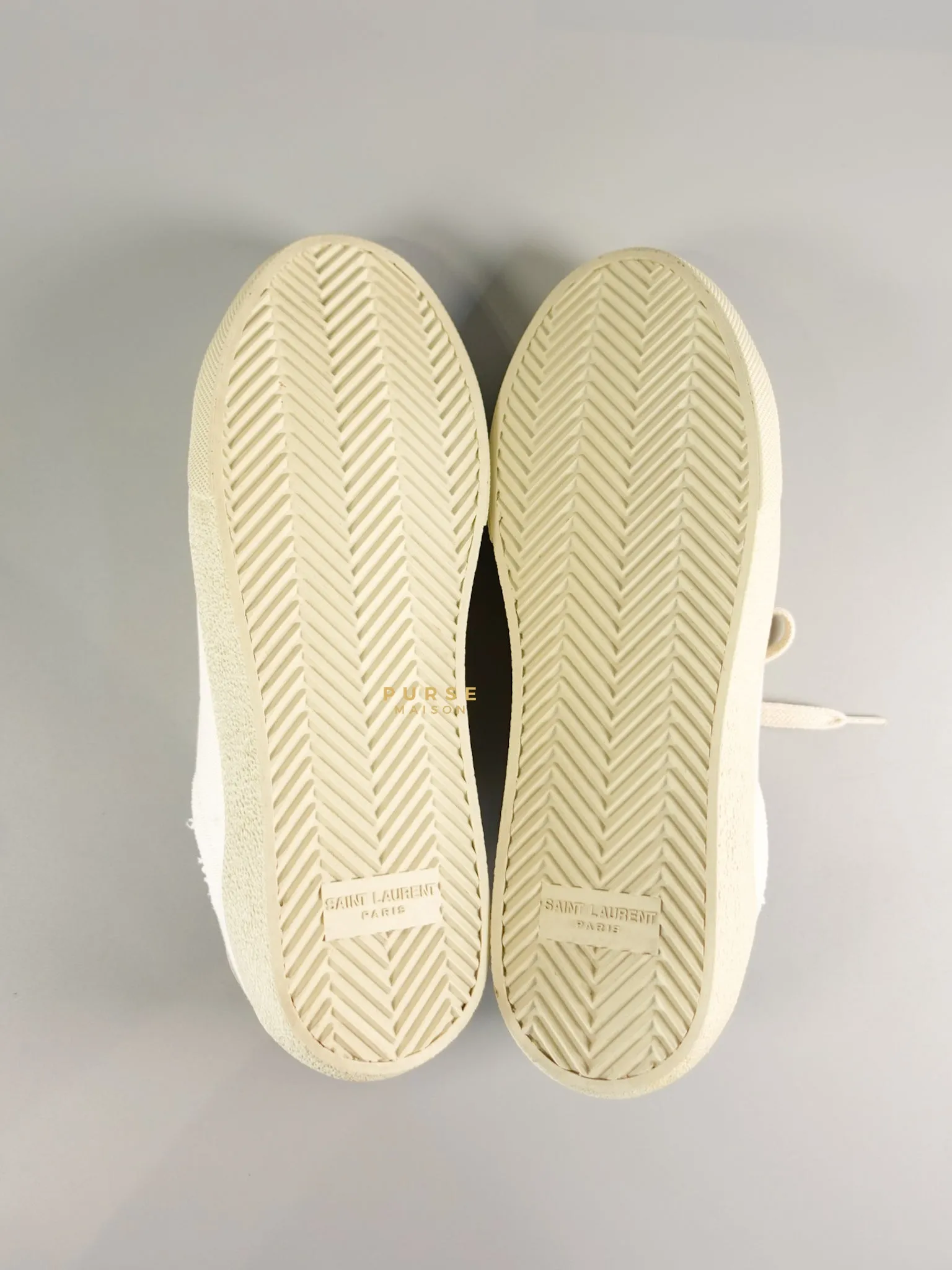 YSL Distressed Canvas Court Classic Ivory White Sneakers Size 39 (25cm)