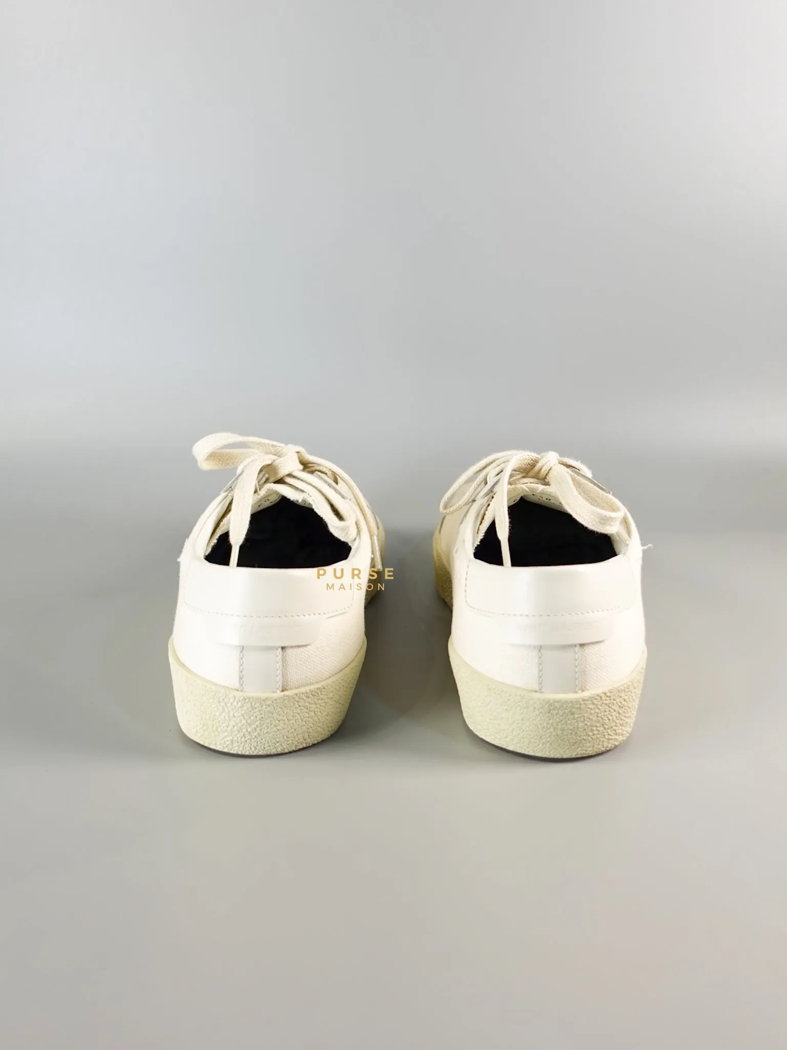 YSL Distressed Canvas Court Classic Ivory White Sneakers Size 39 (25cm)